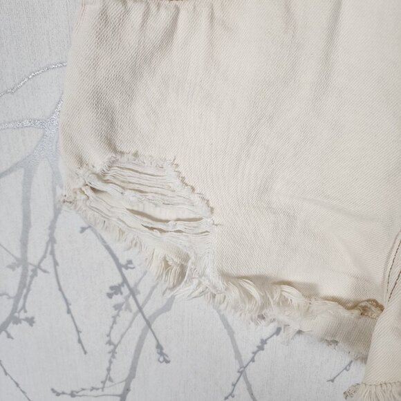 We The Free White Ivory Distressed High Rise Denim Shorts - Picture 4 of 7
